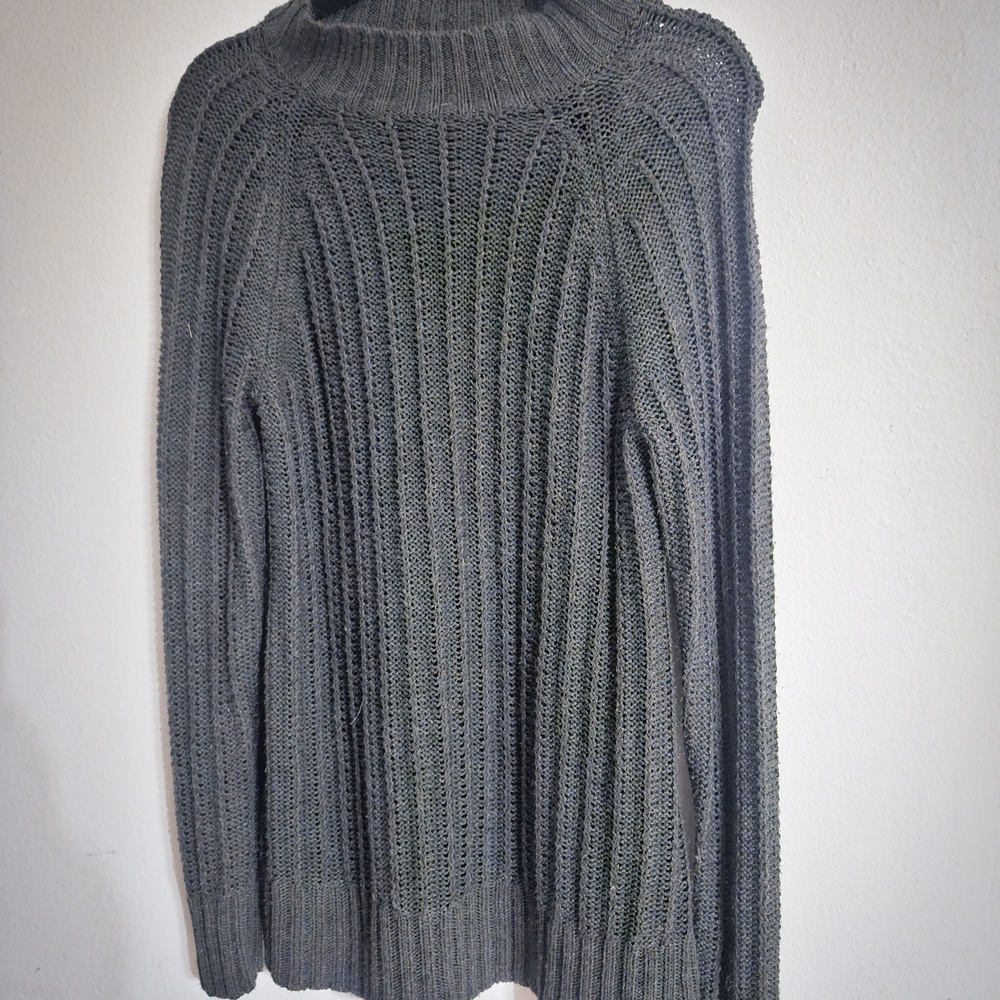 Daisy Fuentes Chunky Knit Sweater Large Gray Ribbed Mock Neck Cozy Oversized